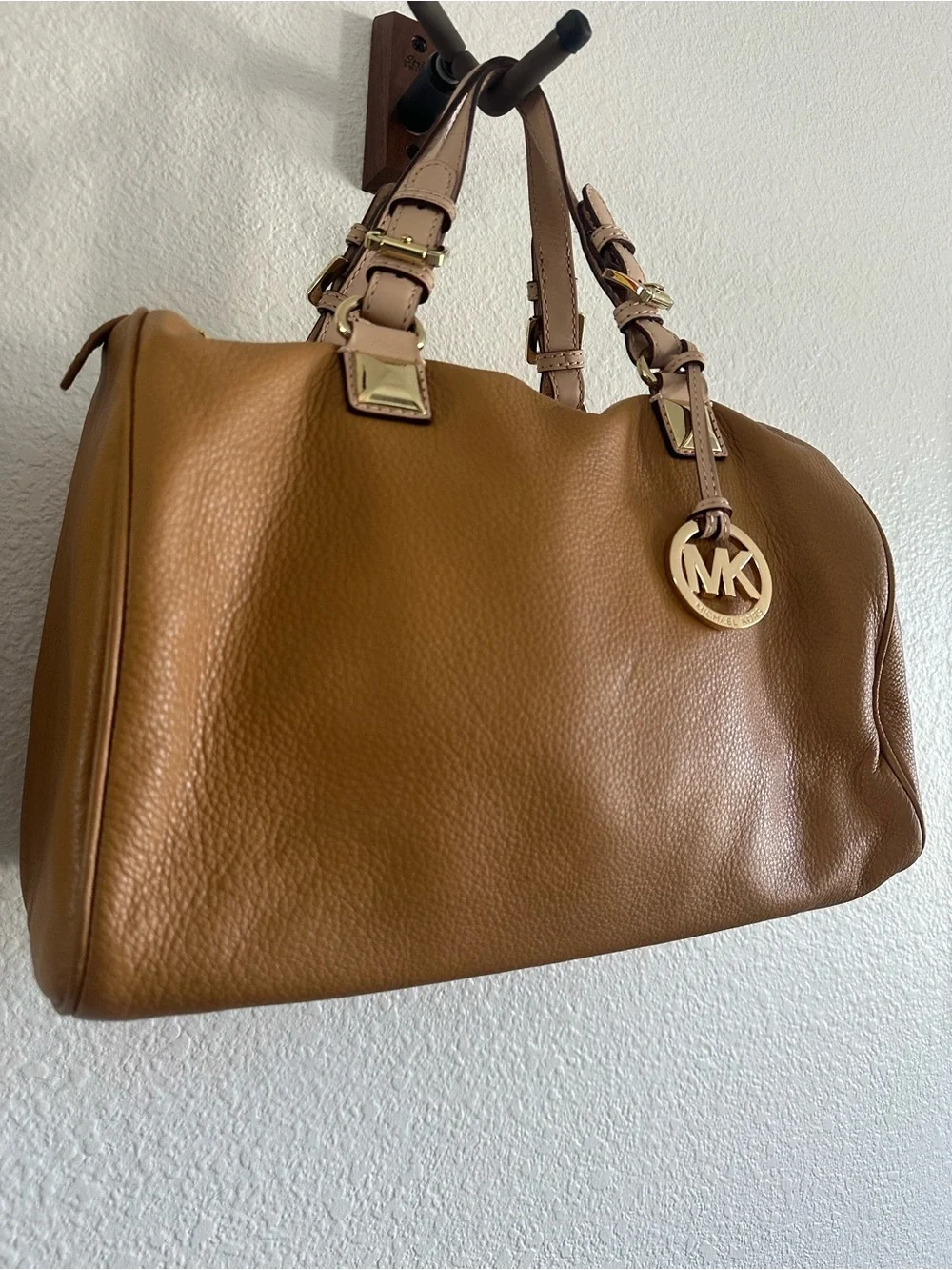 Michael Kors Grayson Leather Satchel Bag Luggage Brown Gold Hardware